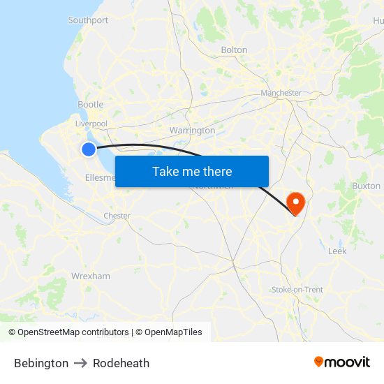 Bebington to Rodeheath map