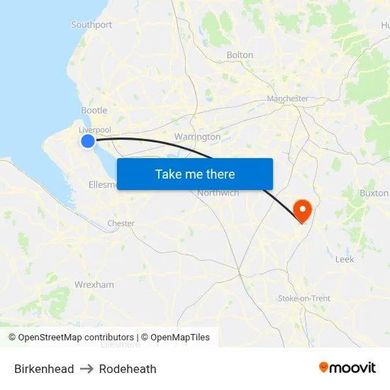 Birkenhead to Rodeheath map