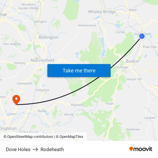 Dove Holes to Rodeheath map