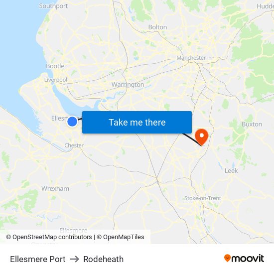 Ellesmere Port to Rodeheath map