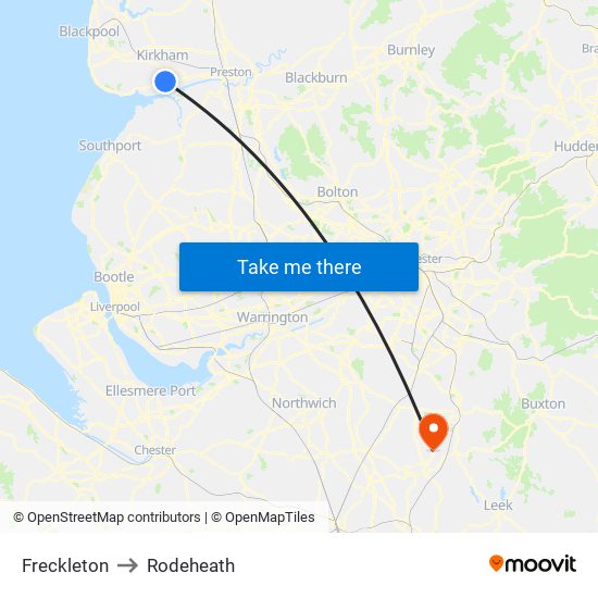 Freckleton to Rodeheath map