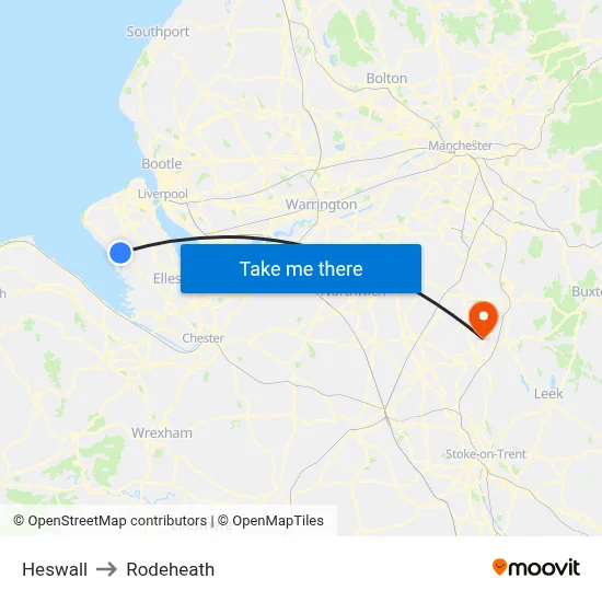 Heswall to Rodeheath map
