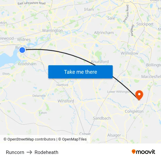 Runcorn to Rodeheath map