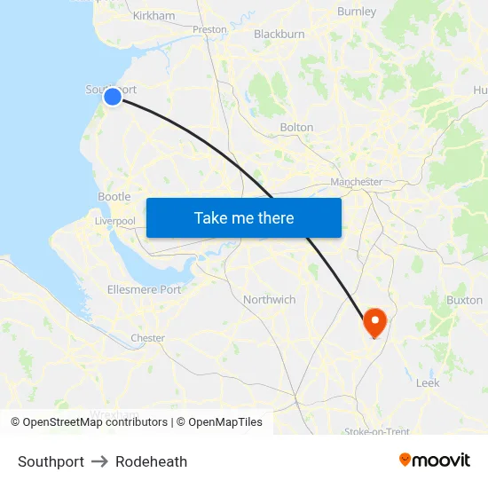 Southport to Rodeheath map