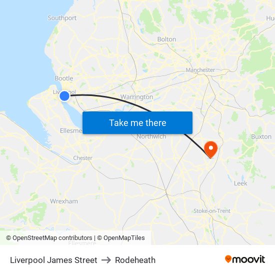 Liverpool James Street to Rodeheath map