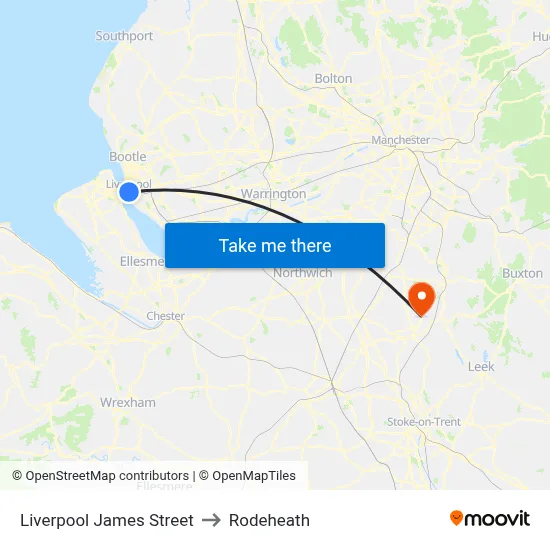 Liverpool James Street to Rodeheath map