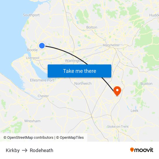 Kirkby to Rodeheath map