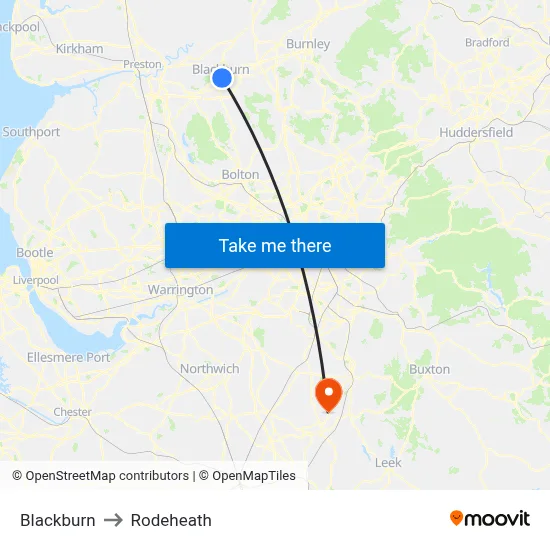 Blackburn to Rodeheath map