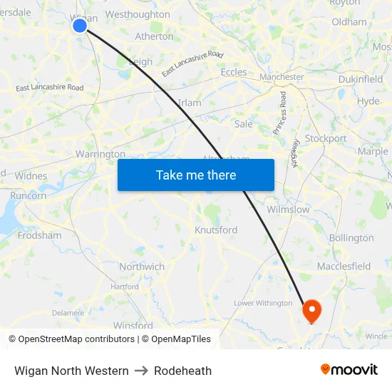 Wigan North Western to Rodeheath map