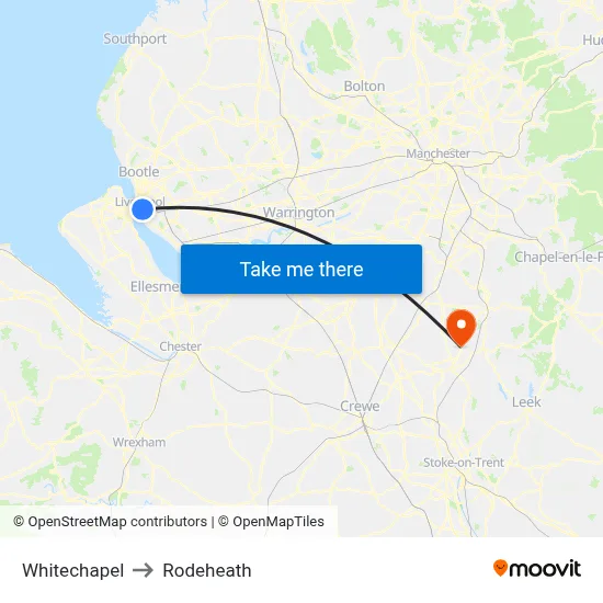Whitechapel to Rodeheath map