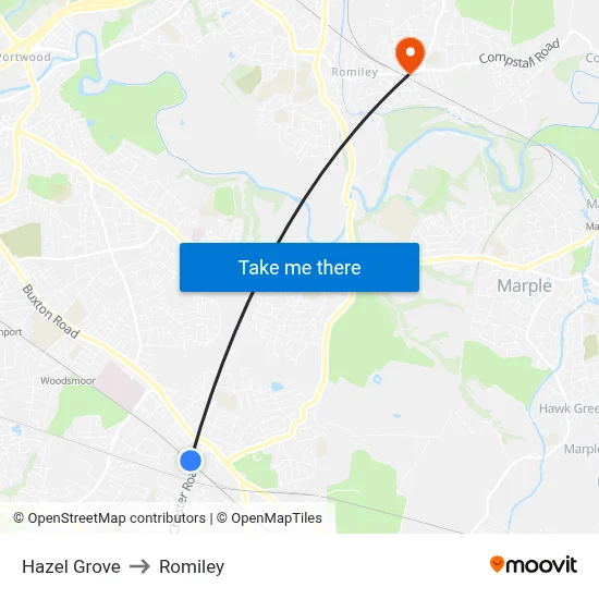 Hazel Grove to Romiley map