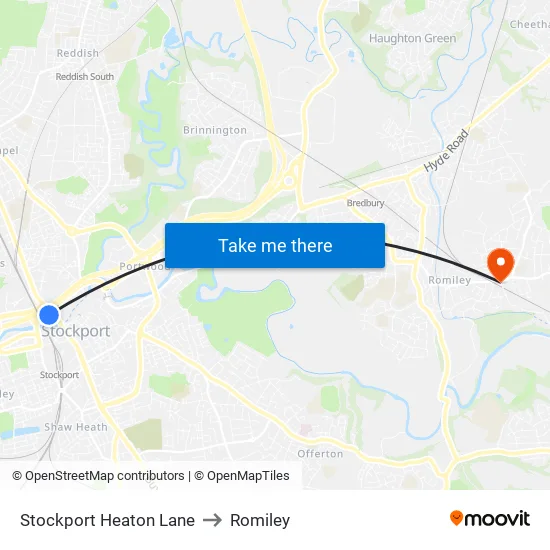 Stockport Heaton Lane to Romiley map