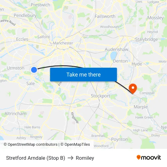 Stretford Mall to Romiley map