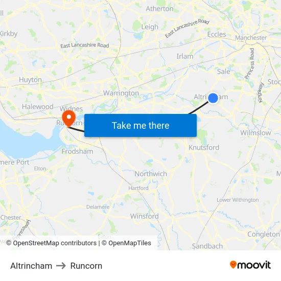 Altrincham to Runcorn map