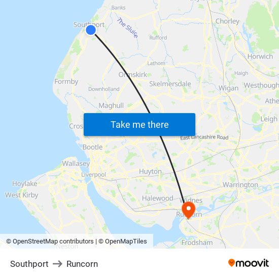 Southport to Runcorn map