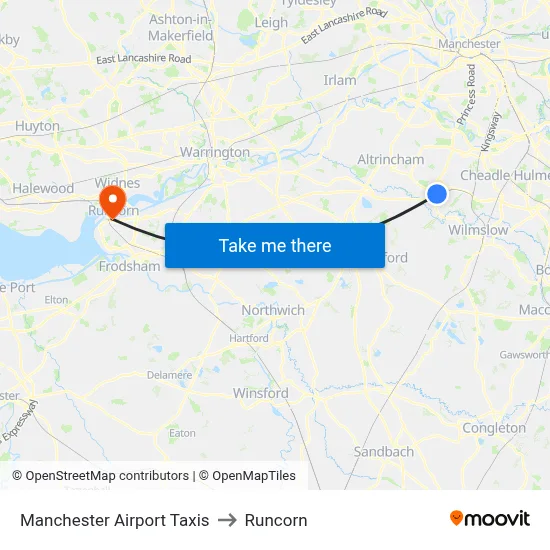 Manchester Airport Taxis to Runcorn map
