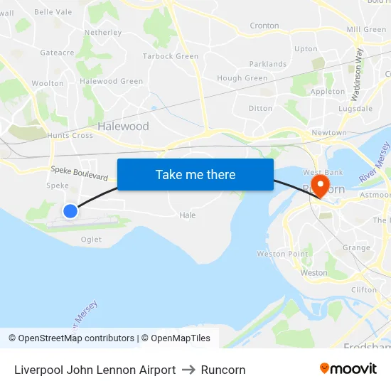 Liverpool John Lennon Airport to Runcorn map