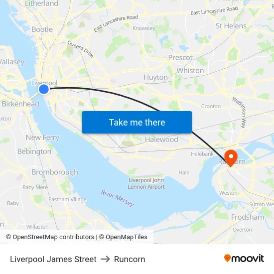 Liverpool James Street to Runcorn map