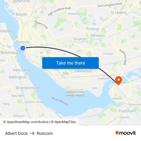 Albert Dock to Runcorn map