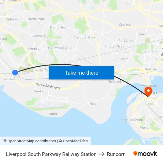 Liverpool South Parkway Railway Station to Runcorn map