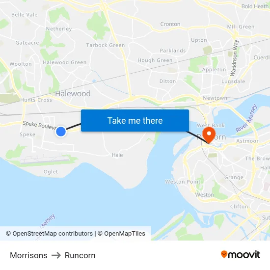 Morrisons to Runcorn map