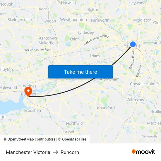 Manchester Victoria to Runcorn map