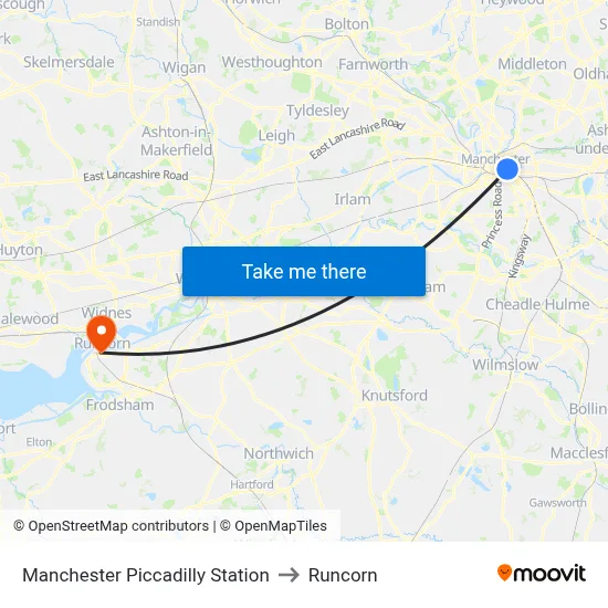Manchester Piccadilly Station to Runcorn map