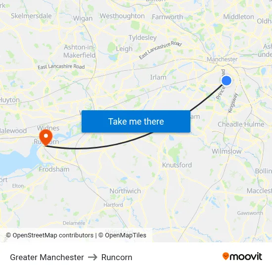Greater Manchester to Runcorn map