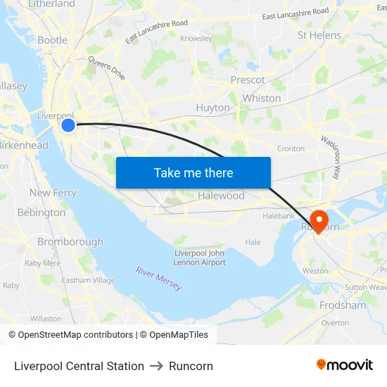 Liverpool Central Station to Runcorn map