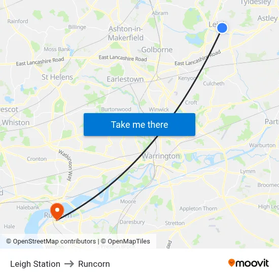 Leigh Station to Runcorn map