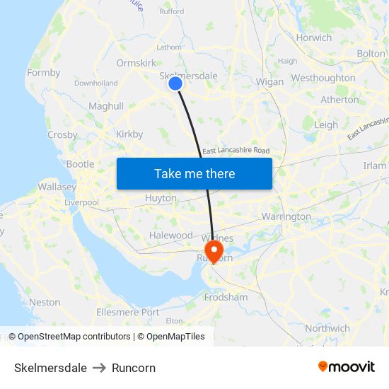 Skelmersdale to Runcorn map