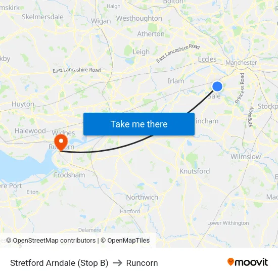 Stretford Mall to Runcorn map