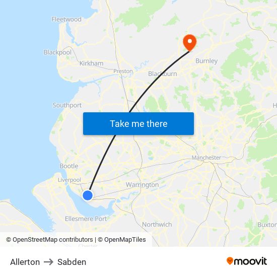 Allerton to Sabden map