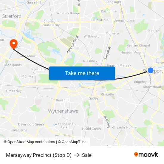 Merseyway Precinct (Stop D) to Sale map