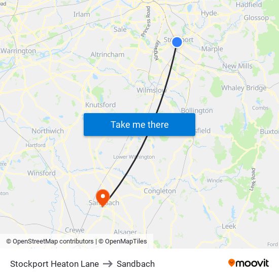 Stockport Heaton Lane to Sandbach map