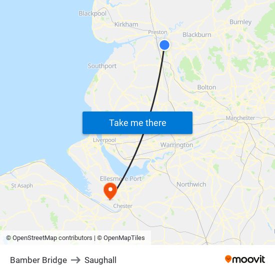 Bamber Bridge to Saughall map