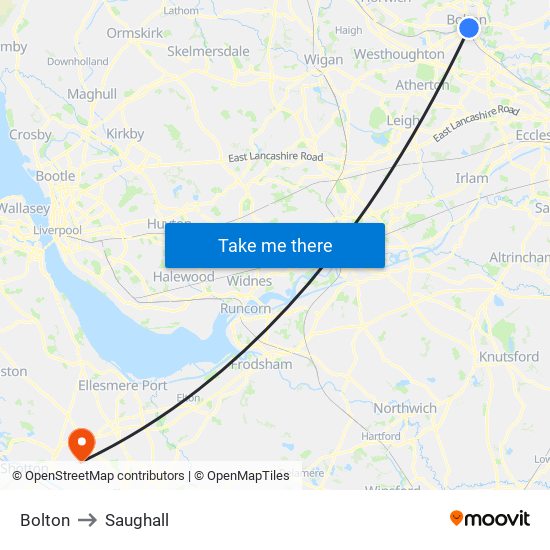 Bolton to Saughall map