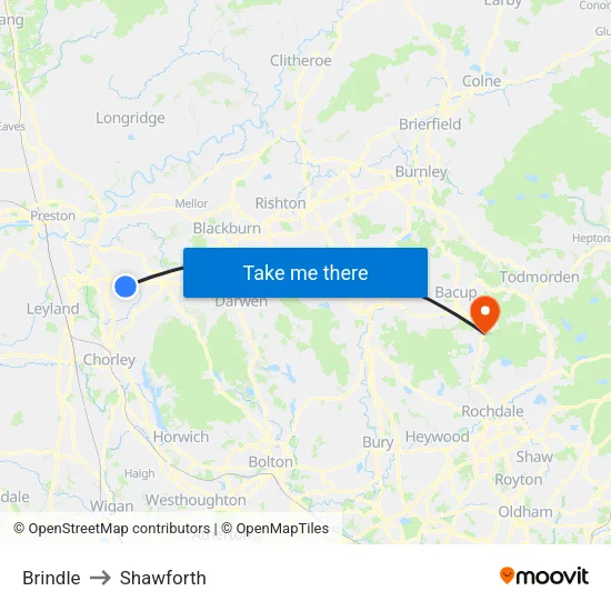 Brindle to Shawforth map