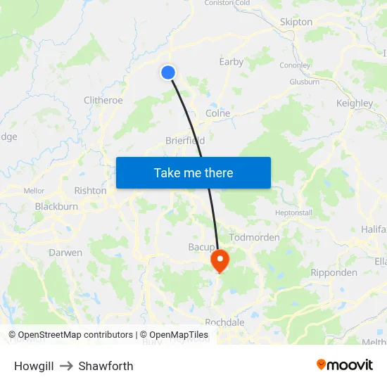 Howgill to Shawforth map