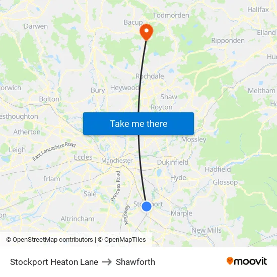 Stockport Heaton Lane to Shawforth map