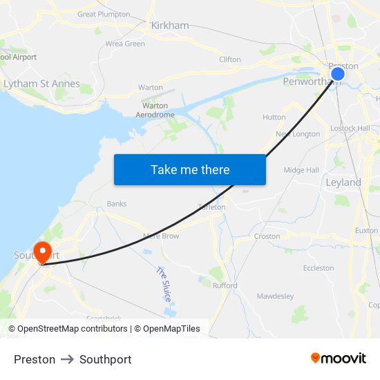 Preston to Southport map