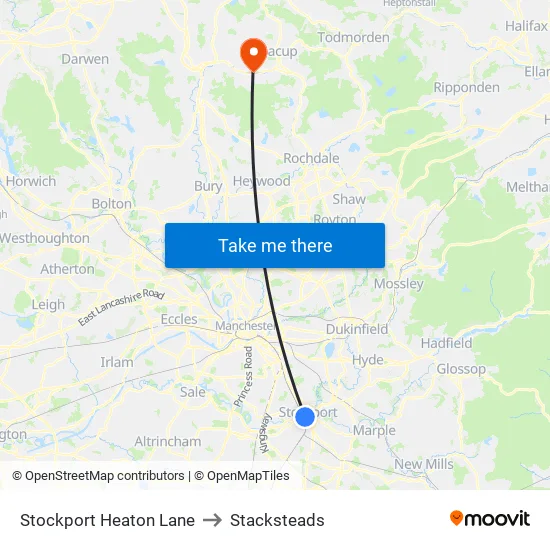 Stockport Heaton Lane to Stacksteads map