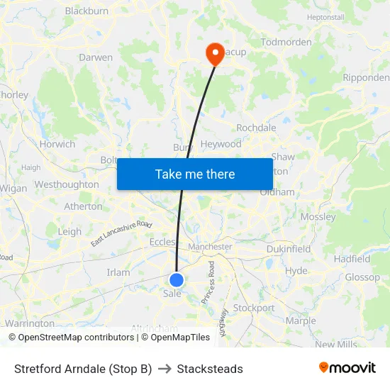 Stretford Mall to Stacksteads map