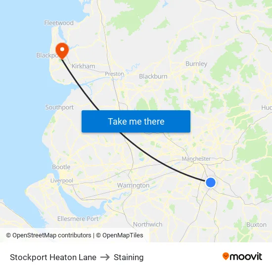 Stockport Heaton Lane to Staining map