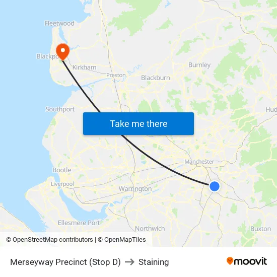 Merseyway Precinct (Stop D) to Staining map