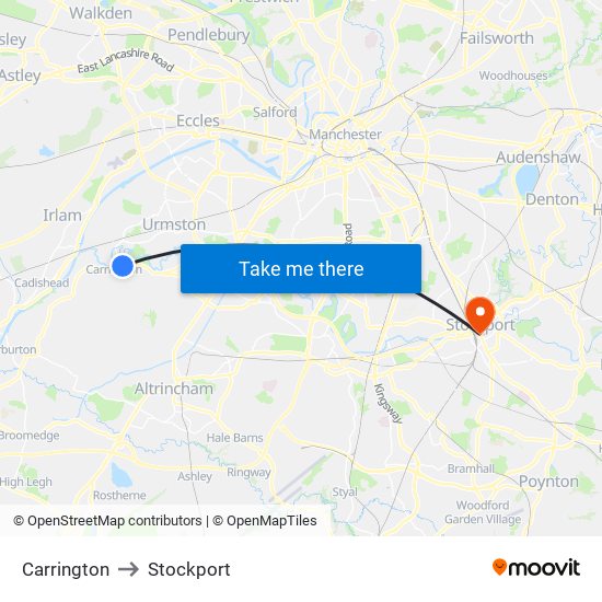 Carrington to Stockport map