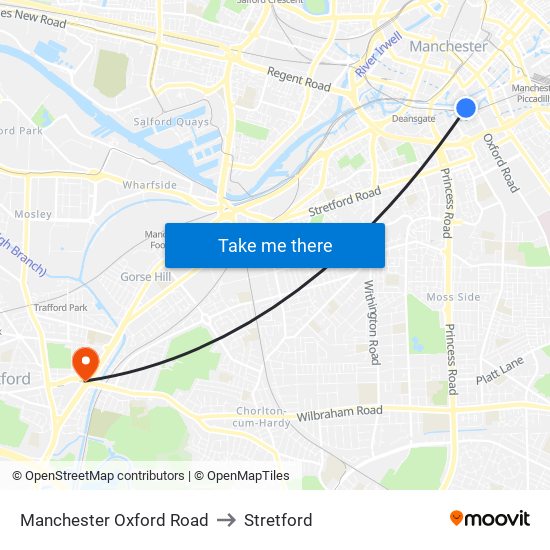 Manchester Oxford Road to Stretford map