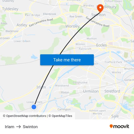 Irlam to Swinton map