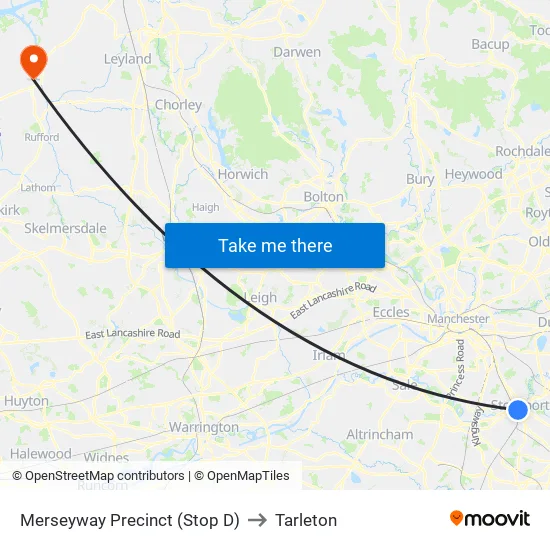 Merseyway Precinct (Stop D) to Tarleton map