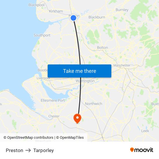 Preston to Tarporley map